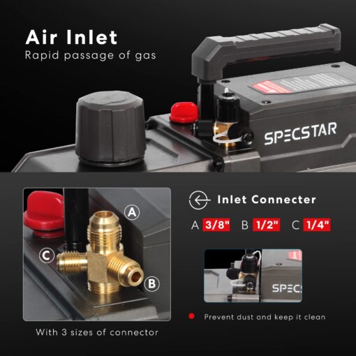 SPECSTAR 110V 9.6 CFM 1 HP Dual-Stage Rotary Vane HVAC Air Vacuum Pump for R12 R22 R134a R410a Systems with Oil Bottle - Image 5