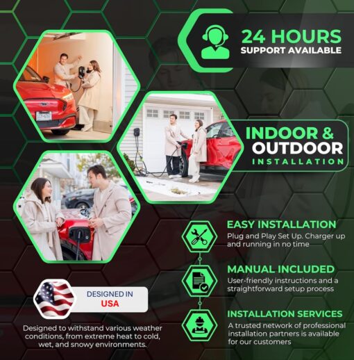 MACH 1: Fast 48 Amp Level 2 EV Charger, Wall-Mount Electric Vehicle Charging Station, 200-240V Hardwire or NEMA 14-50. J1772 car Connector & Tesla NACS, Indoor/Outdoor, 30ft Cable evse Adapter - Image 7