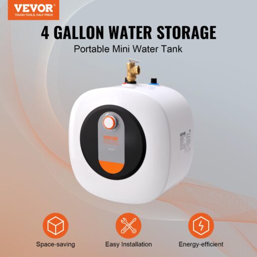 VEVOR Electric Mini-Tank Water Heater, 4-Gallon Tank Hot Water Boiler Storage, 1400W Power, Safety Temperature Pressure Valve Easy Install, for Kichen Bathroom Restaurant, Shelf Wall Floor Mounted - Image 7