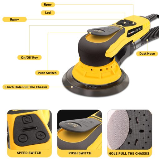PHENDO Electric Random Orbital Sander Brushless 350W 3A Multi-function Variable Speed Corded Orbital Sanders Machine For Woodworking, Car, Drywall Sanding, Polishing… - Image 5