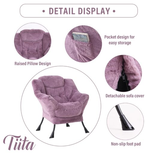 Tiita Lazy Chair with Ottoman, Modern Plush Accent Lounge Chair, Leisure Sofa Armchair with Ottoman, Reading Chair with Footrest for Bedroom, Living Room, Dorm Rooms, Garden and Courtyard - Image 7