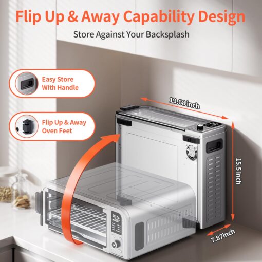 Beelicous Pro 19QT Digital 8-in-1 Air Fryer Toaster Oven, 550°F Flavor-Lock Tech, Flip Up & Away Capability, 40+ Recipes, Airfryer Countertop Oven Combo, 4 Accessories, Fit 13" Pizza, Stainless Steel - Image 5