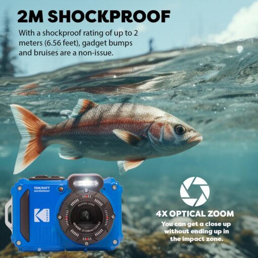Kodak PIXPRO WPZ2 Rugged Waterproof Shockproof Digital Camera 16MP 4X Optical Zoom 1080P Full HD Video, 2.7 LCD (Blue), 32GB SD Card, Black Compact Camera Case, Floating Strap, Bundle (7 Items) - Image 8