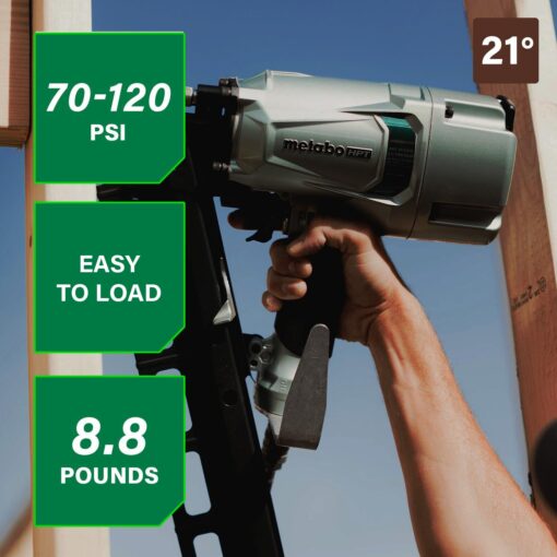 Metabo HPT Framing Nailer | Pneumatic | 2 to 3-1/4-Inch Nails | Tool-less Depth Adjustment | 21 Degree Magazine | Selective Actuation Switch | 5-Year Warranty | NR83A5 - Image 14