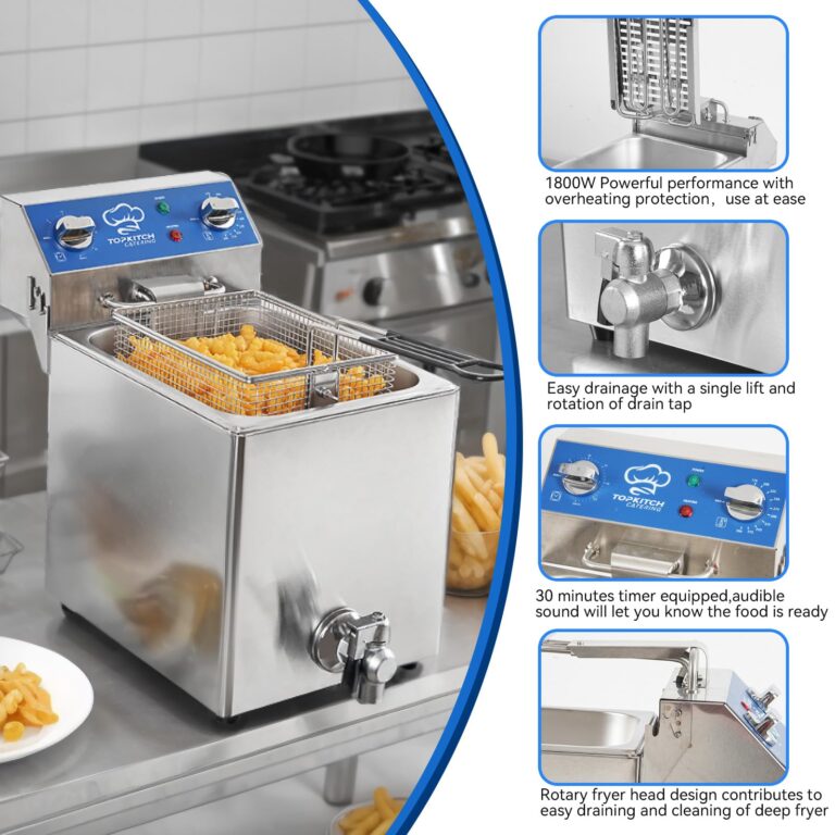 TOPKITCH 8.5Qt Electric Fryer with Oil Drain,30 Minutes Timer,Stretch forming oil tank,Lid and Solid Wire Mesh Basket,Medium Duty Commercial Electric Countertop Deep Fryers-120V,1800W - Image 4