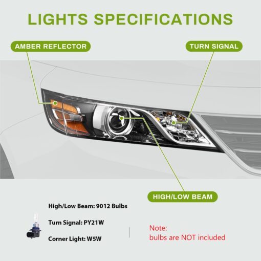 AUTOSAVER88 Projector Headlights Assembly Compatible with 2014-2020 Chevy Impala Factory Halogen Headlamp with bulbs Black Housing Amber Reflector Clear Lens Driver & Passenger Side - Image 7