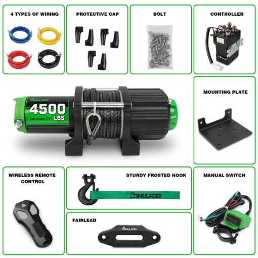 STIMULATER 4500LB ATV Winch with Synthetic Rope, with Wireless Remote and Wired Switch,with Hawse Fairlead,with Hook,IP67 Waterproof,Suitable for Most ATVs and UTVs - Image 6