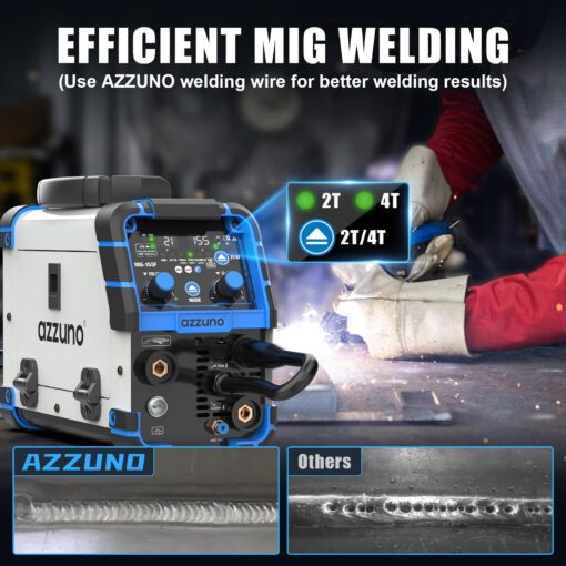 AZZUNO Aluminum MIG Welder 155Amp, Dual Vlotage 110V/220V 5-in-1 Welder Machine Gasless MIG/Gas MAG/Aluminum MIG/Stick/Lift TIG Welding, Multiprocess Welding Machine - Image 5
