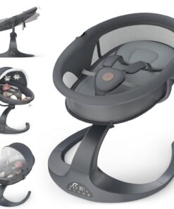 Obee Odee Baby Swing - 5 Speeds, 12 Lullabies, Portable with 360 Rotating Seat, Adapter & Battery Operated, Indoor & Outdoor (Gray, Basket)