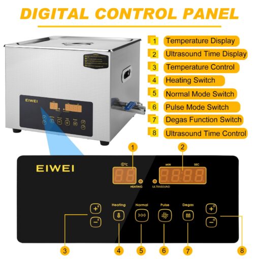 EIWEI 15L Ultrasonic Cleaner Dual-Frequency Professional Digital Stainless Steel Cleaning Machine with Heater Timer for Carburetor, Parts, Circuit Board, Glasses, Denture, Jewelry - Image 5
