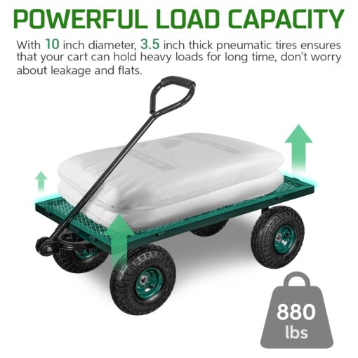 TAIFA Heavy Duty Steel Garden Cart 880 Lbs Capacity with Removable Sides for Yard Lawn and Farm, Metal Utility Wagon with 180° Rotating Handle, Green - Image 6