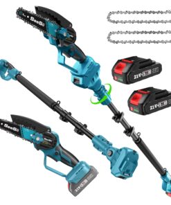 Seesii PS610 2-IN-1 Cordless Pole Saw & Mini Chainsaw, 6-Inch Brushless Chain Saw with 2x 2.0Ah Battery, 16-Foot MAX Reach Brach Tree Saw with Extension Pole for Wood Cutting Garden 2024 UPGRADE