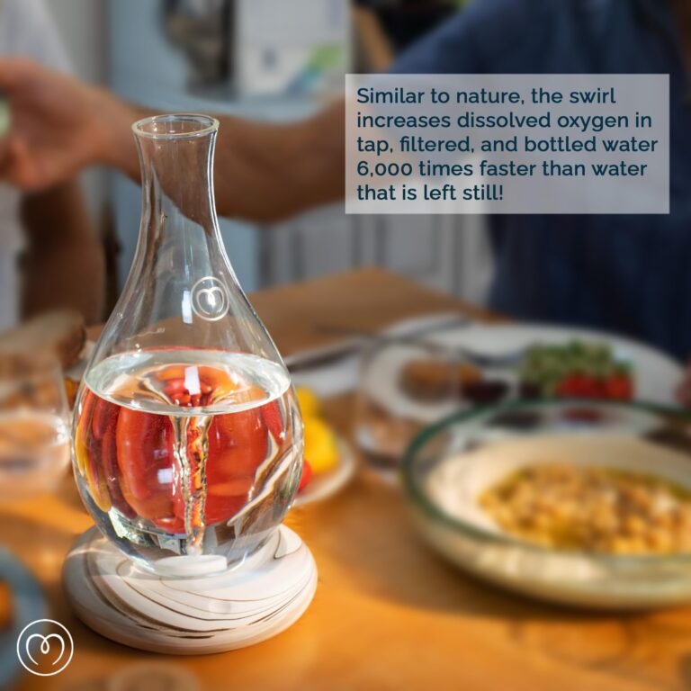 MAYU Swirl Structured Water Carafe - Innovative Vortex Technology Handblown Pitcher. Post Reverse Osmosis Filter Aerating Water Dispenser Stand 1.5 Liter| 51 Oz Dining Glass Jug Design (Earth Base) - Image 6