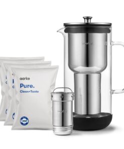 aarke Purifier Regular - 1.18 L Glass Water Filter Pitcher Bundle, Refillable Stainless Steel Filter, BPA-Free, Includes (3-Pack) Refill Pure Granules, Reduce Heavy Metals