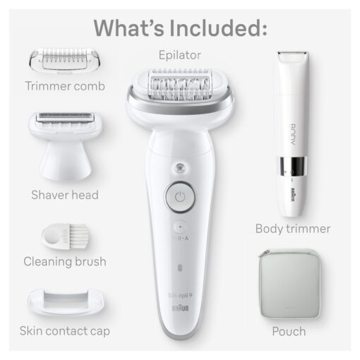 Braun Silk-épil 9 Epilator, Pivoting Head, Wet and Dry, Includes Body Trimmer, Shaver Head and Trimmer Comb,SES9-441 - Image 7