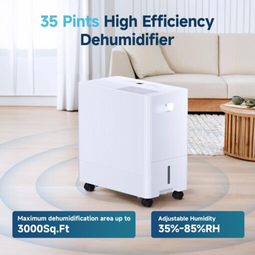 35 Pints Dehumidifier for Basement with Drain Hose,3000 Sq.Ft Dehumidifiers for Home,With 24-Hour Timer Function,Automatic Defrost,Multiple Dehumidification Modes,Suitable for Large Rooms - Image 7
