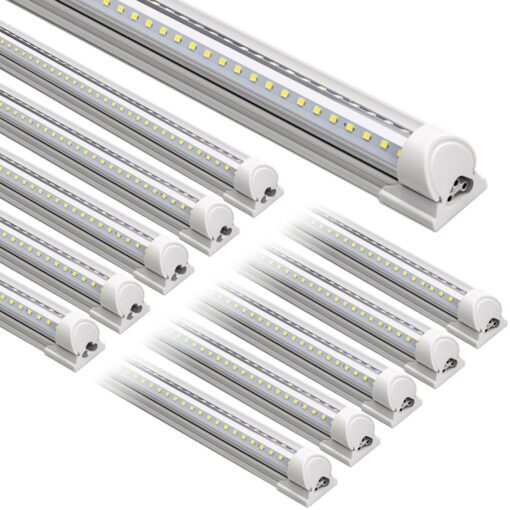 Barrina LED Shop Lights 8FT 72W 10000LM 6500K, Daylight White, V Shape, Clear Cover, Hight Output, Linkable, T8 LED Tube Lights, for Garage 8 Foot with Plug (Pack of 10)