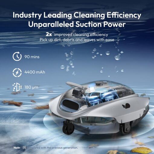 Bubot 300P Robotic Pool Cleaner, Cordless Pool Vacuum with Industry Leading Suction Power, Bluehole Tech, DirtLock Tech, Smart Sensor, Self-Parking for Above-Ground Flat Pools up to 850 Sq.Ft, Silver - Image 6