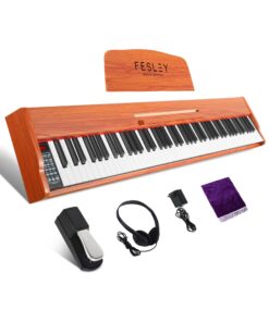 Fesley Weighted Piano Keyboard 88 Keys: Full Size Electric Keyboard Piano for Beginners, Portable 88 Key Keyboard with Daul Speaker,Sustain Pedal,Power Adapter,Support Bluetooth,USB MIDI,FEP300, Brown
