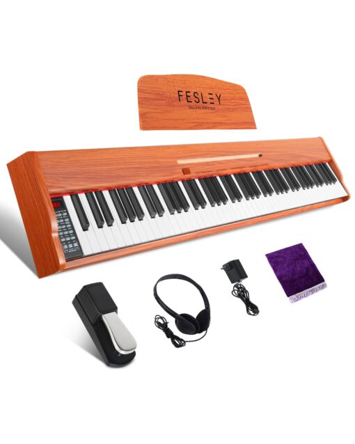 Fesley Weighted Piano Keyboard 88 Keys: Full Size Electric Keyboard Piano for Beginners, Portable 88 Key Keyboard with Daul Speaker,Sustain Pedal,Power Adapter,Support Bluetooth,USB MIDI,FEP300, Brown
