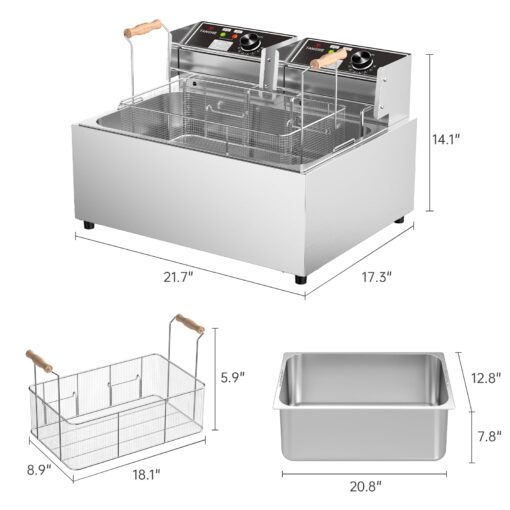 TANGME Commercial Deep Fryer, Triple Basket Electric Countertop Fryer Upgraded 31.7Qt Single Oil Fryer to Fry a Whole Fish with Temperature Limiter, UL Certified - Image 2