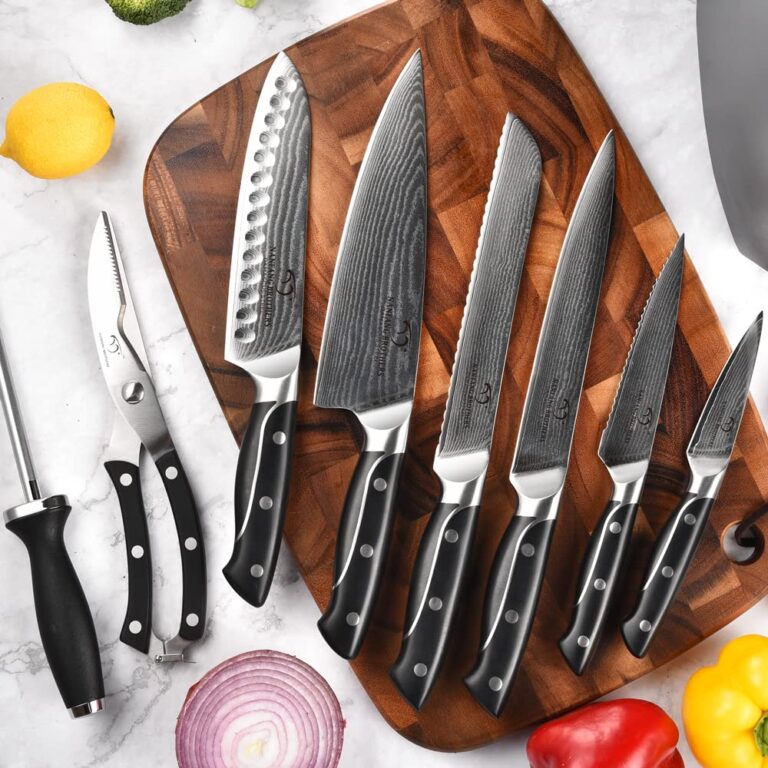 Damascus Kitchen Knife Sets, 9 Pieces Kitchen Knives Set with Block, ABS Ergonomic Handle for Chef Knife Set, Knife Sharpener and Kitchen Shears, Knife Block Set - Image 7