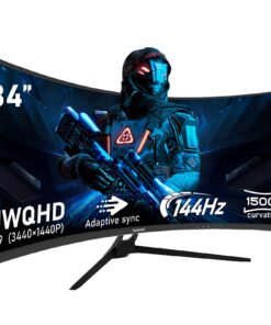 Gawfolk 34 Inch Ultrawide Curved 144Hz Gaming Computer Monitor 1500R PC Screen 21:9 UWQHD (3440x1440),Adaptive Sync,178° Viewing Angle,HDMI、Display Port,Compatible with Wall mounting - Black