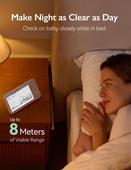 Momcozy Video Baby Monitor, 5.5” 1080P Full HD Baby Monitor with Camera No WiFi, Infrared Night Vision, 5800mAh 120-hrs Battery, ECO, VOX, 2-Way Audio, 1640ft Range, Record and Rewind Locally, BM03 - Image 7