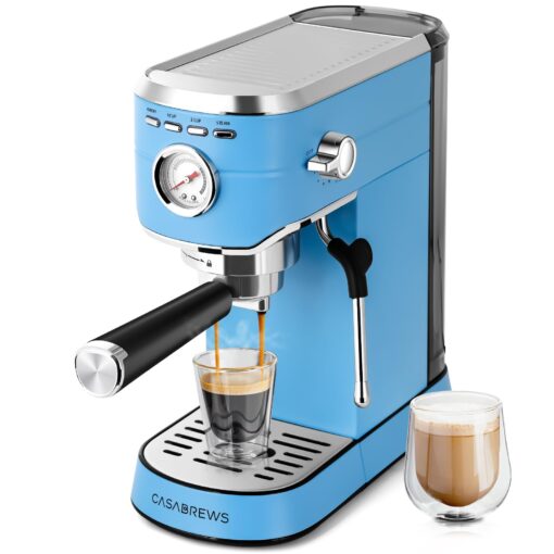 CASABREWS Espresso Machine 20 Bar, Stainless Steel Espresso Maker with Milk Frother Steam Wand, Professional Coffee Machine with 34oz Removable Water Tank, Baby Blue