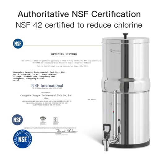 FACHIOO Gravity-Fed Water Filter System, 3.25G Stainless-Steel Countertop System with 2 Black NSF/ANSI 42 Certification Elements, 2 Fluoride, Metal Water Level Spigot, Reduces Fluoride and Chlorine - Image 6