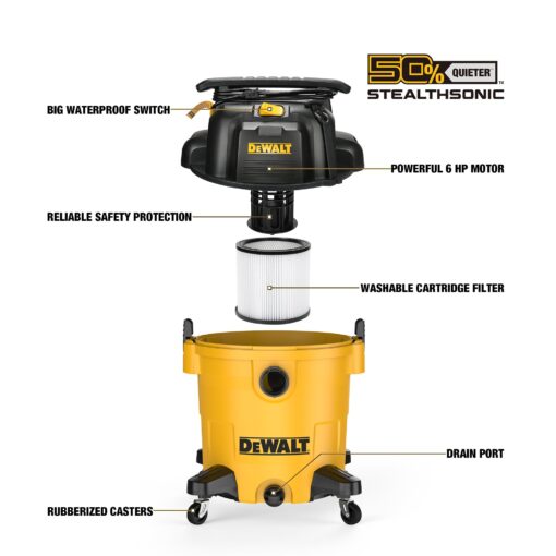 DEWALT DXV14P Shop Vacuum Wet/Dry 14 Gallon, 6 HP Wet/Dry Vac with 110 CFM Powerful Scution, Yellow - Image 7