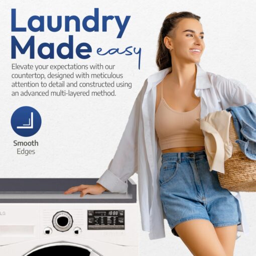 OfficeSimpli Washer Dryer Countertop, Made in USA, Non-Slip Pads, Easy Clean, Laundry Room Essentials and Decor, Washer Dryer Wood Top for Organization (Slate Grey, Standard (27.5" x 54")) - Image 4