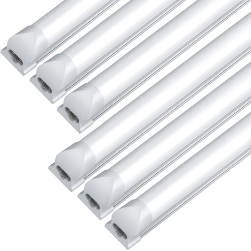 JESLED 8FT LED Shop Lights, 72W 6500K 9000LM Super Bright, 8 Foot Integrated LED Light Fixture, High Output, Frosted Cover, T8 Linkable LED Tube Lights for Garage, Wareshouse, Workshop (6-Pack)