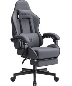 Dowinx Gaming Chair Fabric with Pocket Spring Cushion, Massage Game Chair Cloth with Headrest, Ergonomic Computer Chair with Footrest 290LBS, Grey