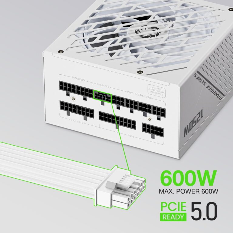 GAMEMAX Rampage Series, 1250W, Full Modular Power Supply, ATX 3.1 & PCIE 5.1 Ready, 80 Plus Platinum Certified, 105°C Japanese Caps, 135mm F.D.B Fan, 10 Year Warranty, GX1250, White - Image 4