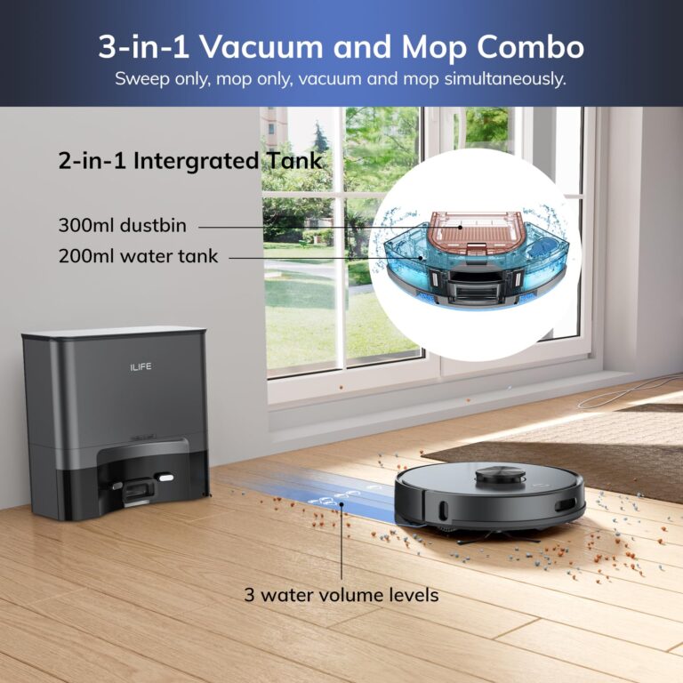 ILIFE T20s Self-Emptying Robot Vacuum and Mop Combo, 5000Pa Suction, 70-Day Capacity, LiDAR Navigation, 260mins Runtime, App/Alexa Control, Robotic Vacuum Cleaner for Hard Floors, Carpets and Pet Hair - Image 4