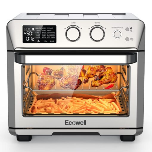 ECOWELL Air Fryer Toaster Oven Combo, 15-in-1 Airfryer Toaster Ovens Countertop, 26.4 QT Stainless Steel Air Fryers Convection Oven, for 360° Even & Healthy Cooking, Model: ECOKX01, Silver
