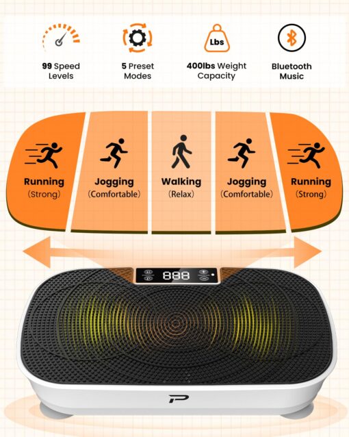 AXEFIT Vibration Plate Exercise Machine - Bluetooth Music & 400LBS Capacity Vibration Plate for Lymphatic Drainage & Weight Loss with 99 Speed Levels, Whole Body Vibration Plate for Home Fitness - Image 4