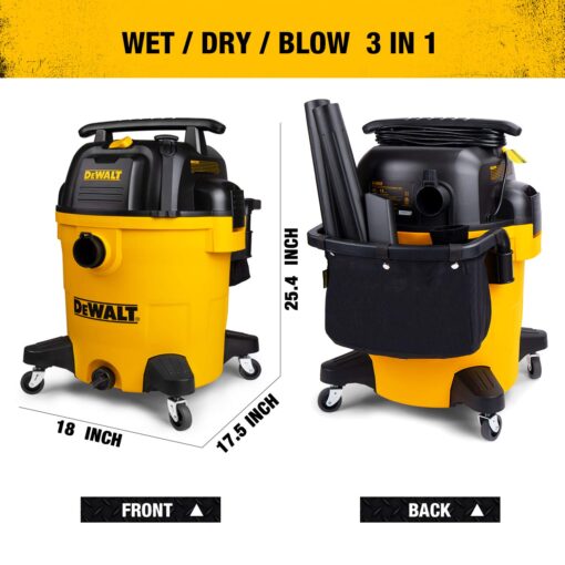DEWALT 12 Gallon Poly Wet/Dry Vac, 5.5 HP Shop Vacuum Wet Vacuum Cleaner for Workshop, Jobsite, Commericial Area, Large Pick-Up Capacity, Yellow,DXV12P - Image 8