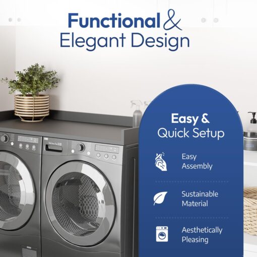 OfficeSimpli Washer Dryer Countertop, Made in USA, Non-Slip Pads, Easy Clean, Laundry Room Essentials and Decor, Washer Dryer Wood Top for Organization (Slate Grey, Standard (27.5" x 54")) - Image 5