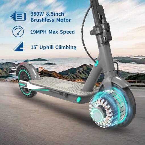 Electric Scooter for Adults, Up to 19 Mph, 19 Miles Range & 264 lbs Load, Aluminum Alloy E-Scooter with 350W Motor, Foldable Escooter with Dual Braking System and App Control (Blue) - Image 3