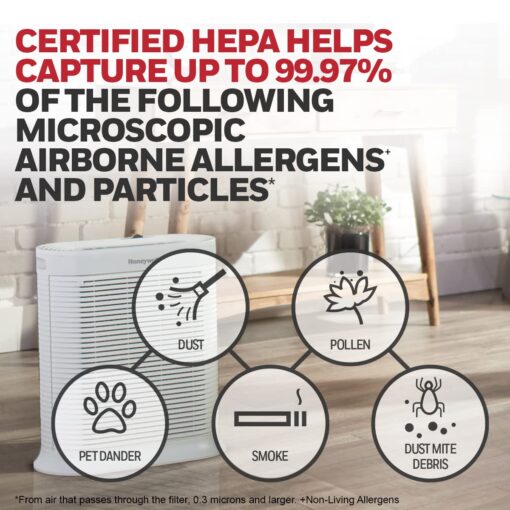 Honeywell AllergenPlus HEPA Air Purifier, Airborne Allergen Reducer for Extra Large Rooms, Reduces Allergens, Smoke, Wildfire Smoke, Pollen, Pet Dander and More, White, HPA304 - Image 5