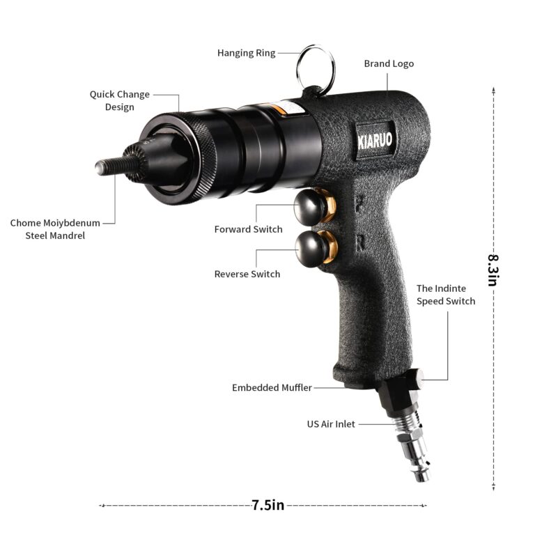 KIARUO Pneumatic Rivet Nut Gun 8-32,10-24,1/4-20 with Replacement Mandrels, RPM 1500 Industrial Grade Pull Rivnut Gun MODEI:LM08 Button Switch - Image 6