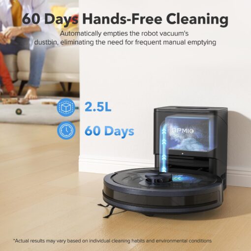 Robot Vacuum and Mop with Self-Empty Dock, 60-Day Capacity, 5500Pa Suction, LiDAR Mapping, 120-Min Runtime, Custom Schedule, Alexa & WiFi/App Compatible, Ideal for Pet Hair, Carpets, and Hard Floors - Image 9