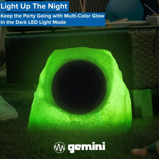 Gemini Sound GHRK-500LTMS-PR: Portable Solar-Powered Bluetooth Rock Speakers Pair with Multi-Link, Weather-Resistant Design for Outdoor Entertainment, Wireless Connectivity, and Ambient LED Lighting - Image 5