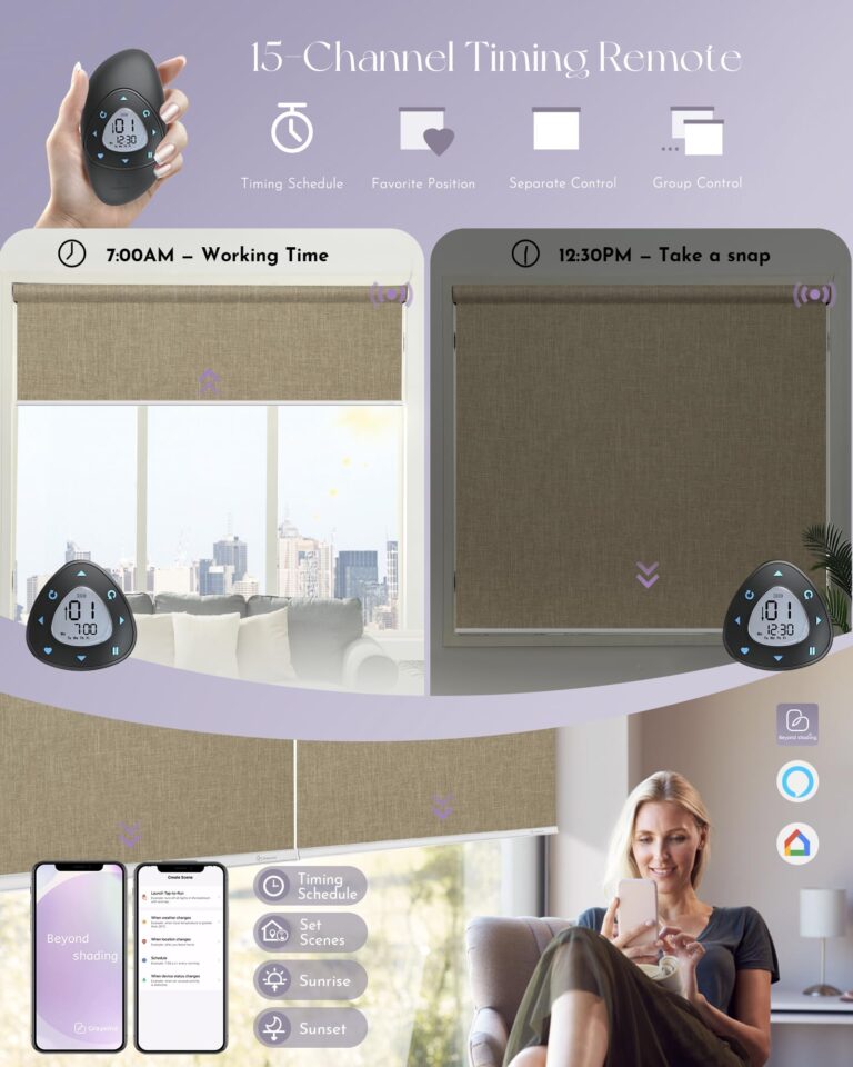 Graywind Motorized Roller Shades Work with Alexa Google Smart Blackout Shades with Remote Insulated Triple Weaved Fabric Window Blinds with Valance for Smart Home Office, Customized Size (Coffee) - Image 5