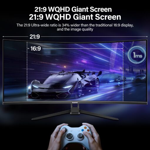 Gawfolk 34 Inch Ultrawide Curved Gaming Monitor, 1500R PC Screen 165hz UWQHD 3440x1440, Curved Computer Screen with FreeSync,Support Wallmount 75x75mm - Image 7