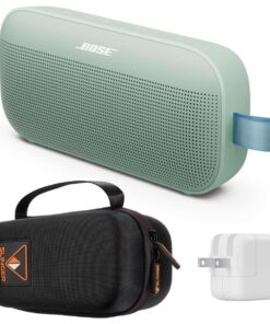 Bose NEW SoundLink Flex Portable Bluetooth Speaker (2nd Gen), Outdoor Speaker with Hi-Fi Audio, Up to 12 Hours Battery, Waterproof and Dustproof, with Slinger Hard Travel Case & USB Plug (Alpine Sage)