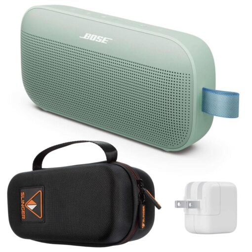 Bose NEW SoundLink Flex Portable Bluetooth Speaker (2nd Gen), Outdoor Speaker with Hi-Fi Audio, Up to 12 Hours Battery, Waterproof and Dustproof, with Slinger Hard Travel Case & USB Plug (Alpine Sage)