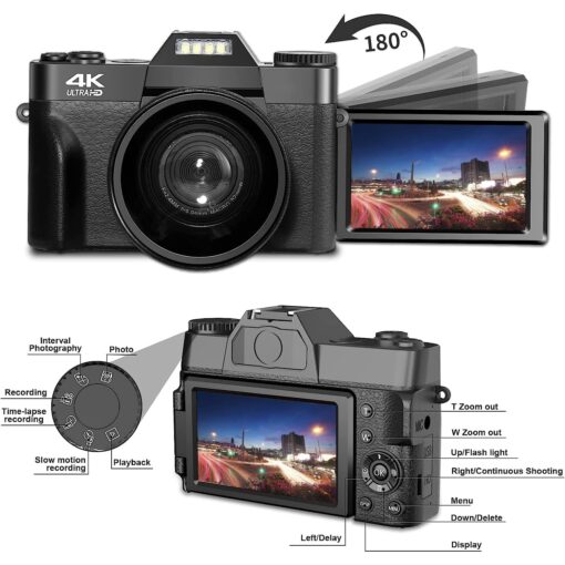 Acuvar 4K 56MP Digital Camera Kit for Photography, Vlogging for YouTube w/Flip Screen, WiFi, Wide Angle Lens, Filters, 2X 64GB Micro SD Cards, 50" Tripod, Case, Card Reader, Microphone, LED & More - Image 9